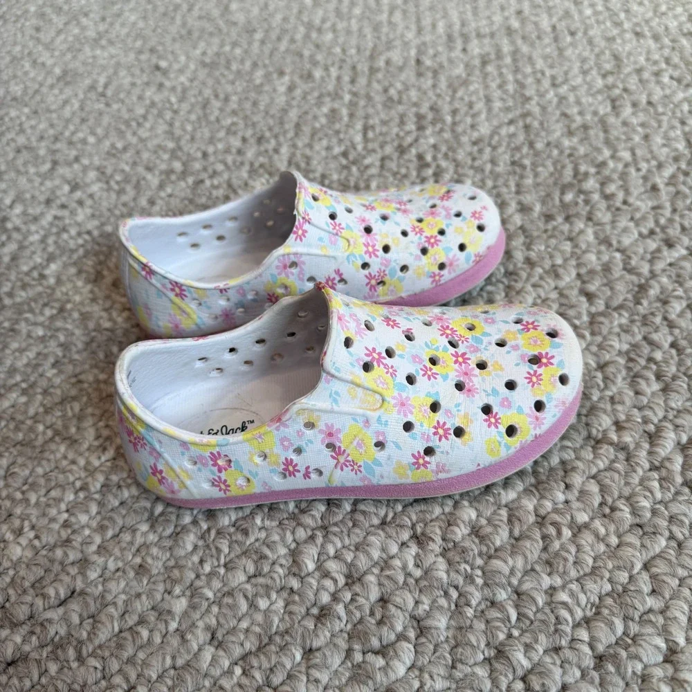 Cat & Jack Girls Floral Slip On Water Shoes White Pink Yellow Size 9 Toddler